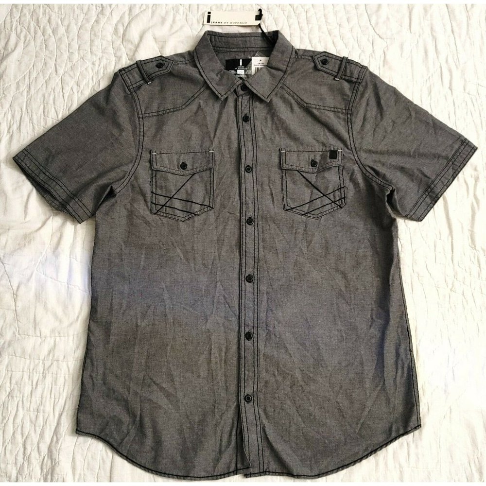 NWT Jeans by Buffalo Mens Shirt sz L Black Chambray Western Button Front NEW